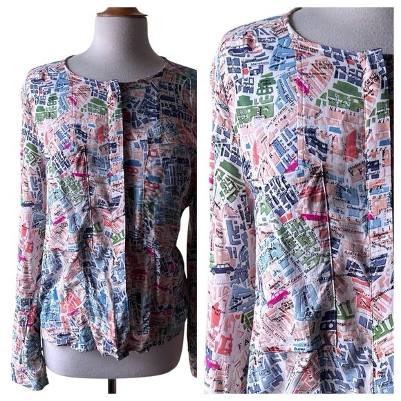 MAEVE Anthropologie Cartography London Map Print Blouse Shirt Top Size 10 - Picture 3 of 10